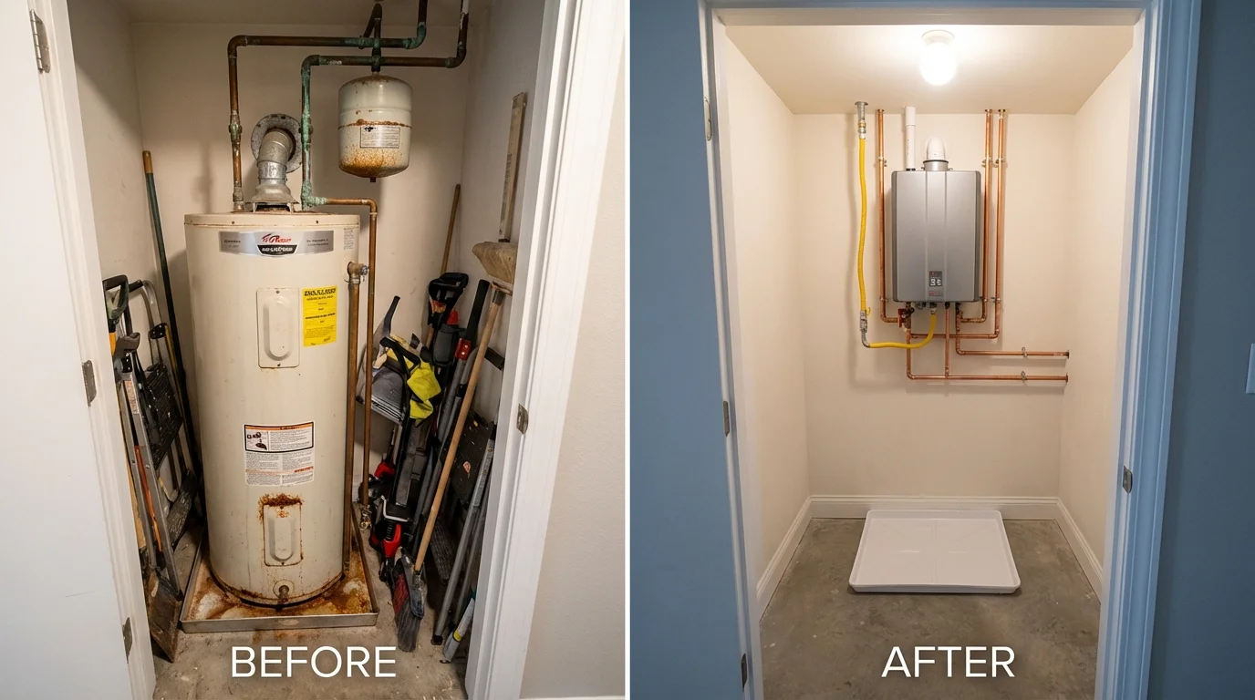 Tank water heater versus wall-mounted tankless unit comparison for Rising Sun, MD homeowners