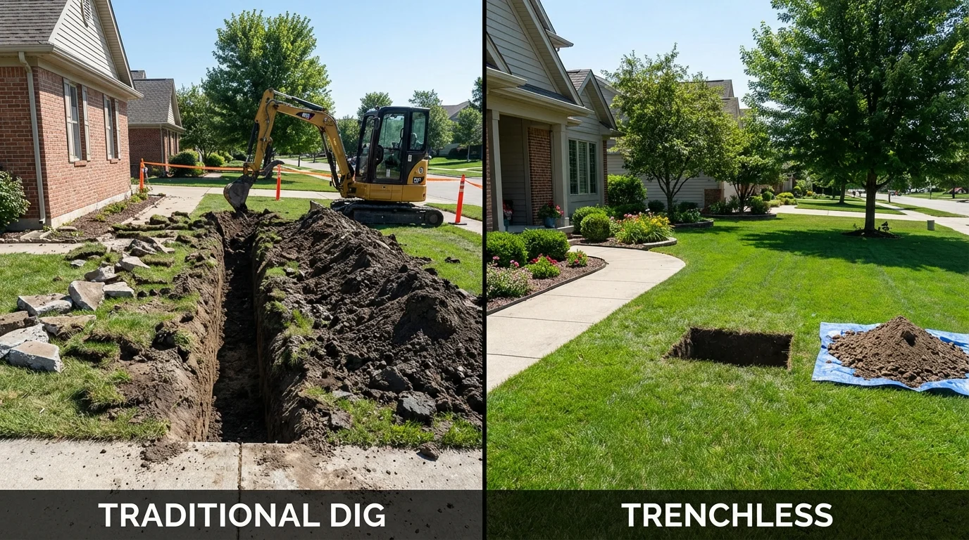 Trenchless sewer repair with minimal yard damage versus traditional excavation in Rising Sun, MD